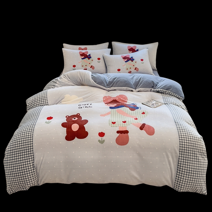 91家纺网 家纺一手货源 找家纺 丝羽坊 2025新款A类大版牛奶绒印花四件套 甜美公主