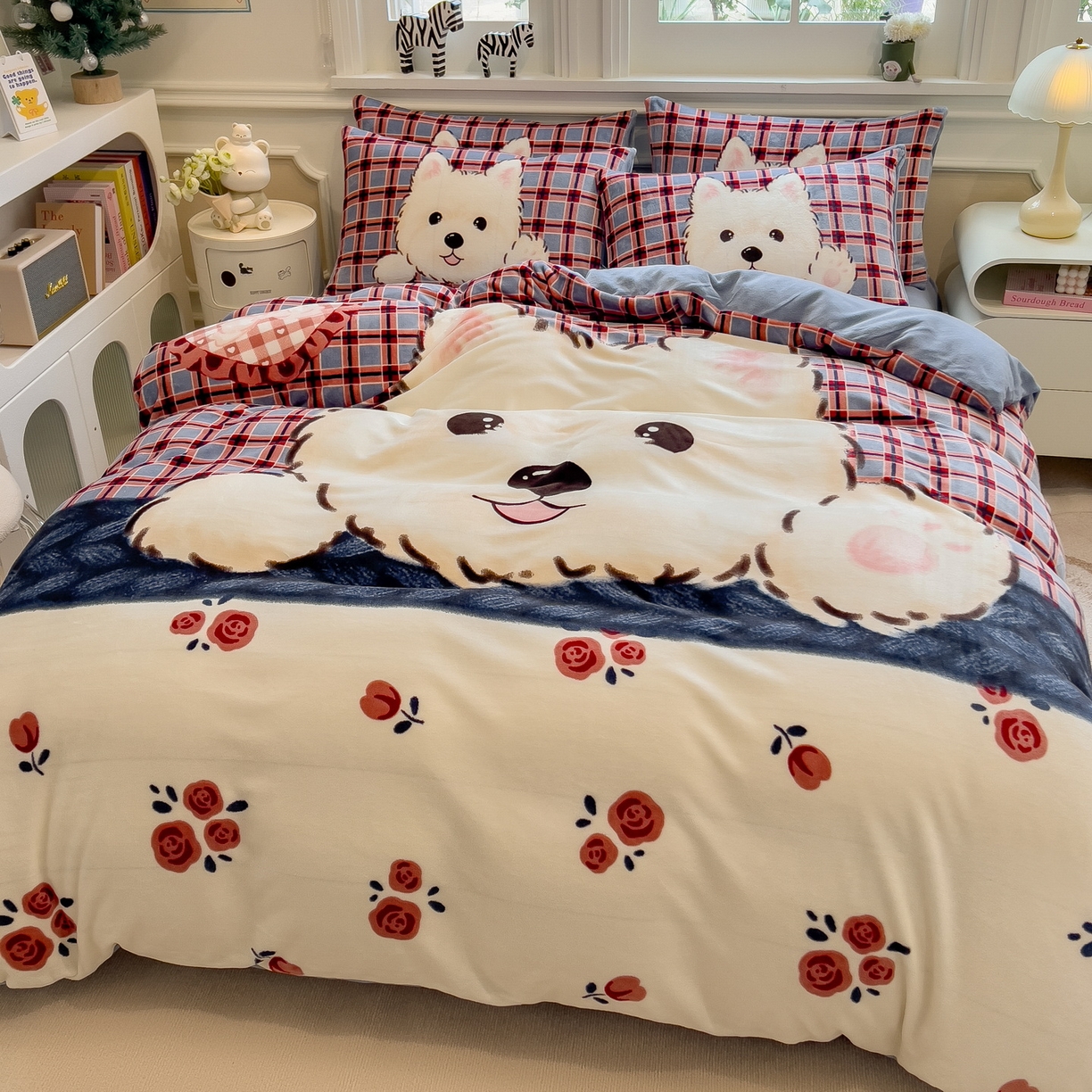 丝羽坊 2025新款A类大版牛奶绒印花四件套 小萌狗