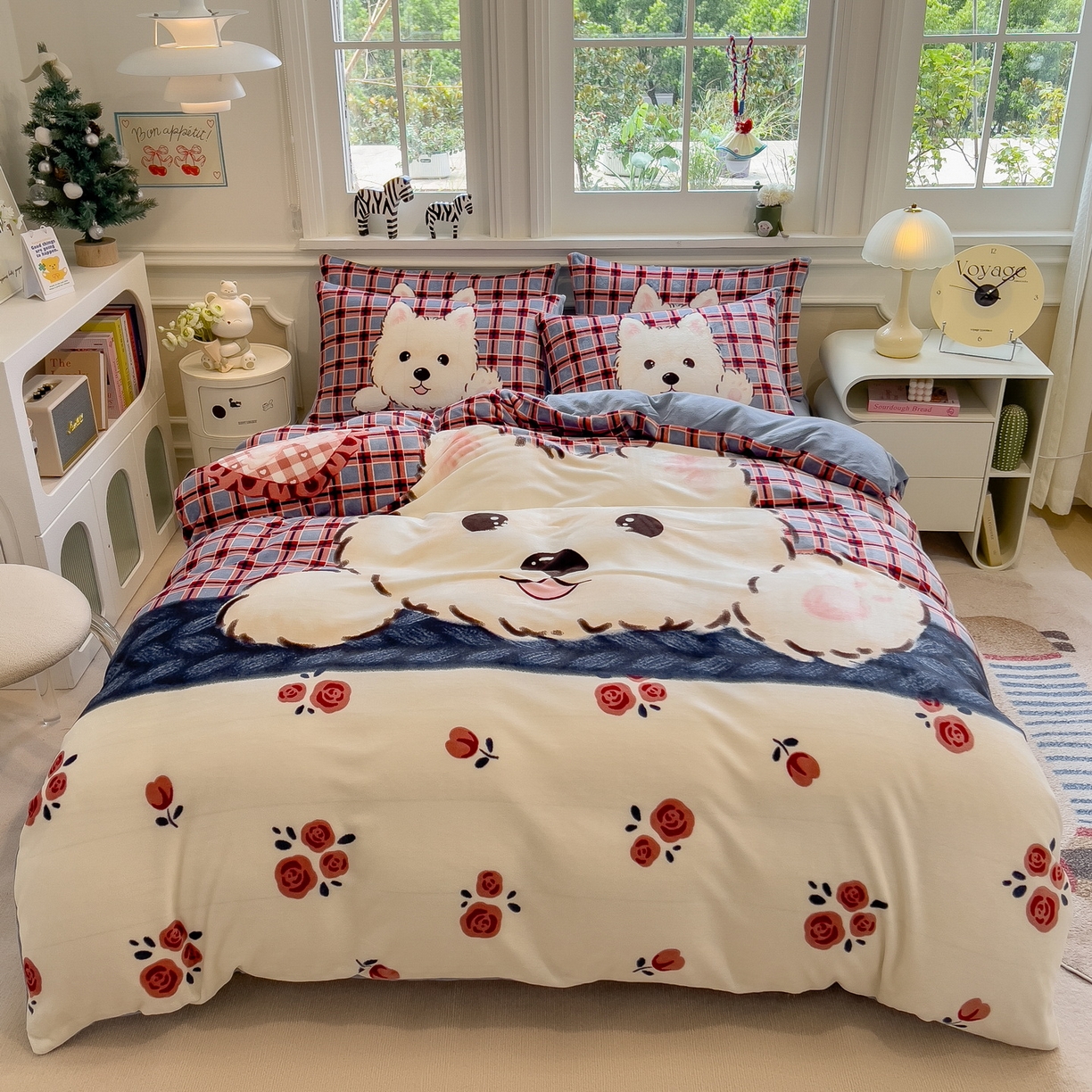 91家纺网 家纺一手货源 找家纺 丝羽坊 2025新款A类大版牛奶绒印花四件套 小萌狗