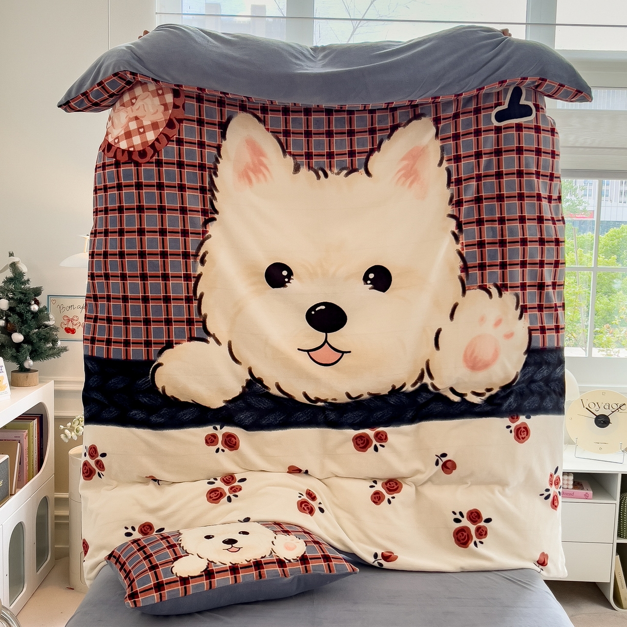 91家纺网 家纺一手货源 找家纺 丝羽坊 2025新款A类大版牛奶绒印花四件套 小萌狗