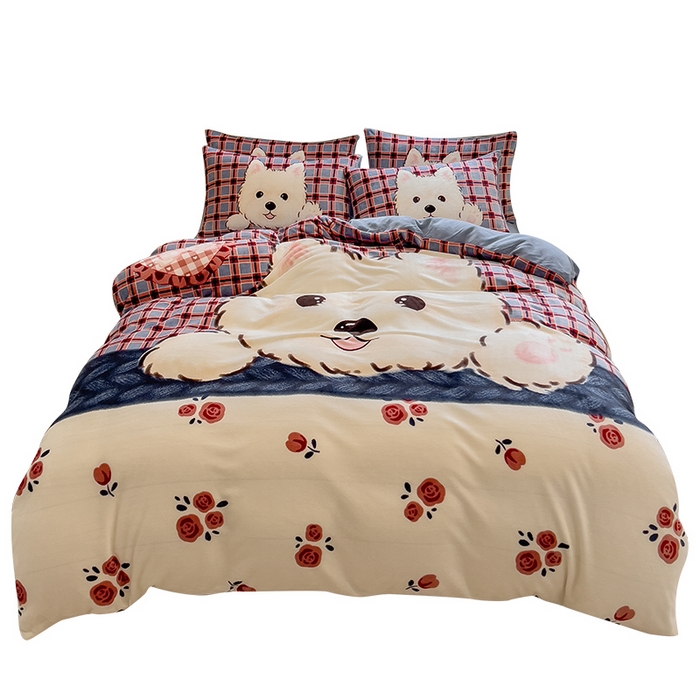 91家纺网 家纺一手货源 找家纺 丝羽坊 2025新款A类大版牛奶绒印花四件套 小萌狗