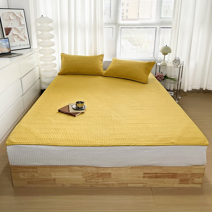 91家纺网 家纺一手货源 找家纺 （总）拾小柒 2025新款纯色全棉色织水洗棉防水隔尿床护垫床盖