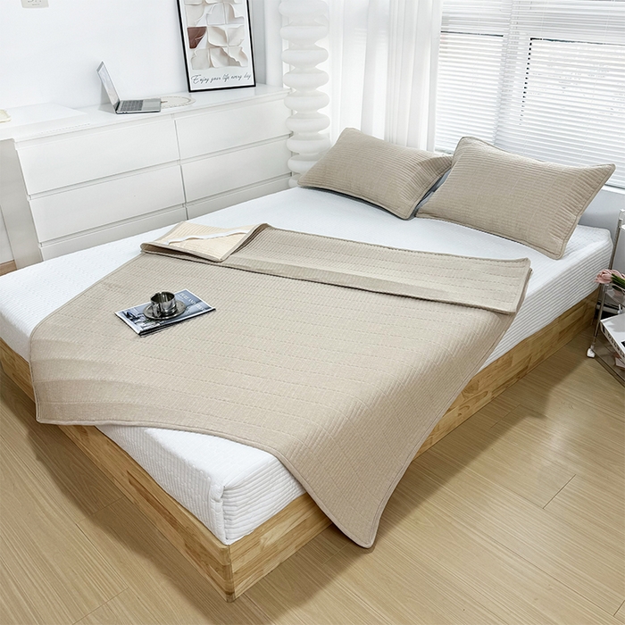 91家纺网 家纺一手货源 找家纺 拾小柒 2025新款纯色全棉色织水洗棉防水隔尿床护垫床盖 卡其色