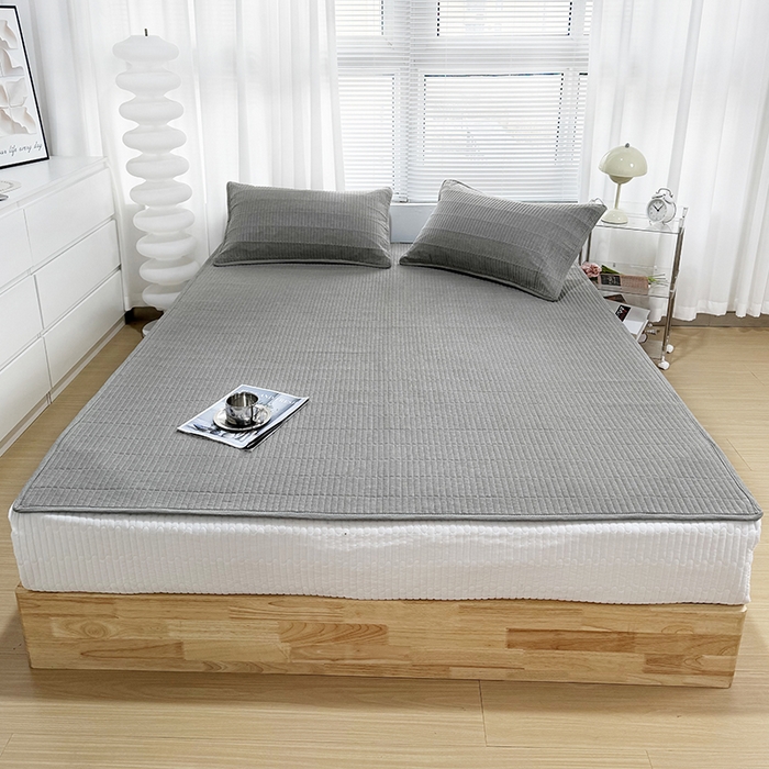 拾小柒 2025新款纯色全棉色织水洗棉防水隔尿床护垫床盖 青灰色