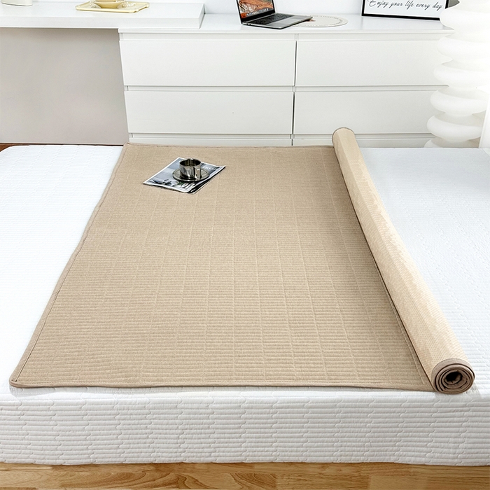 91家纺网 家纺一手货源 找家纺 拾小柒 2025新款纯色全棉色织水洗棉防水隔尿床护垫床盖 卡其色