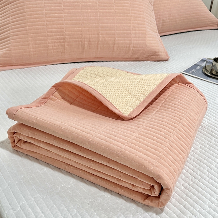91家纺网 家纺一手货源 找家纺 拾小柒 2025新款纯色全棉色织水洗棉防水隔尿床护垫床盖 粉玉色