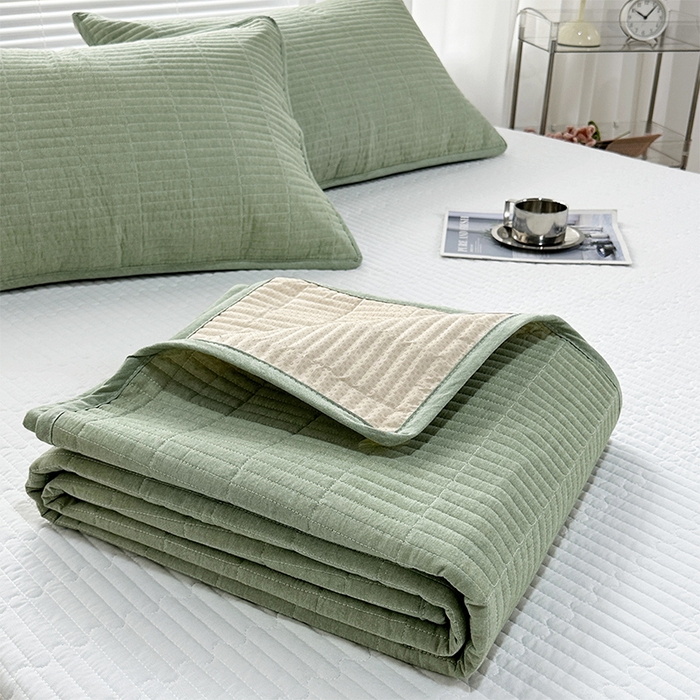 91家纺网 家纺一手货源 找家纺 拾小柒 2025新款纯色全棉色织水洗棉防水隔尿床护垫床盖 浅绿色