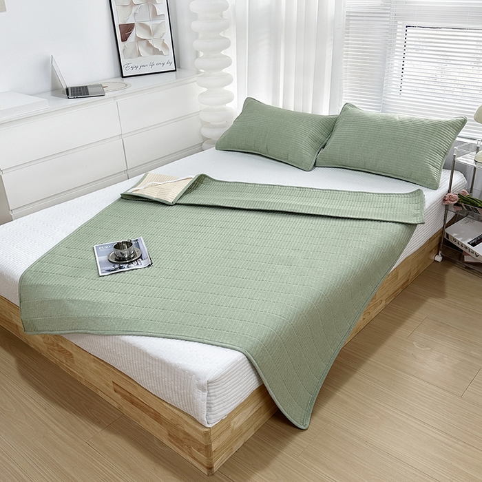 91家纺网 家纺一手货源 找家纺 拾小柒 2025新款纯色全棉色织水洗棉防水隔尿床护垫床盖 浅绿色