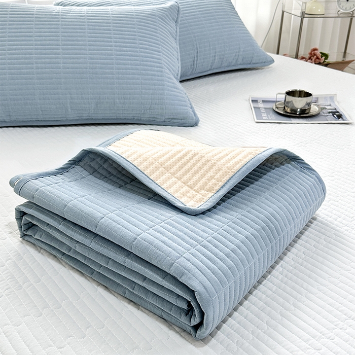 91家纺网 家纺一手货源 找家纺 拾小柒 2025新款纯色全棉色织水洗棉防水隔尿床护垫床盖 浅蓝色