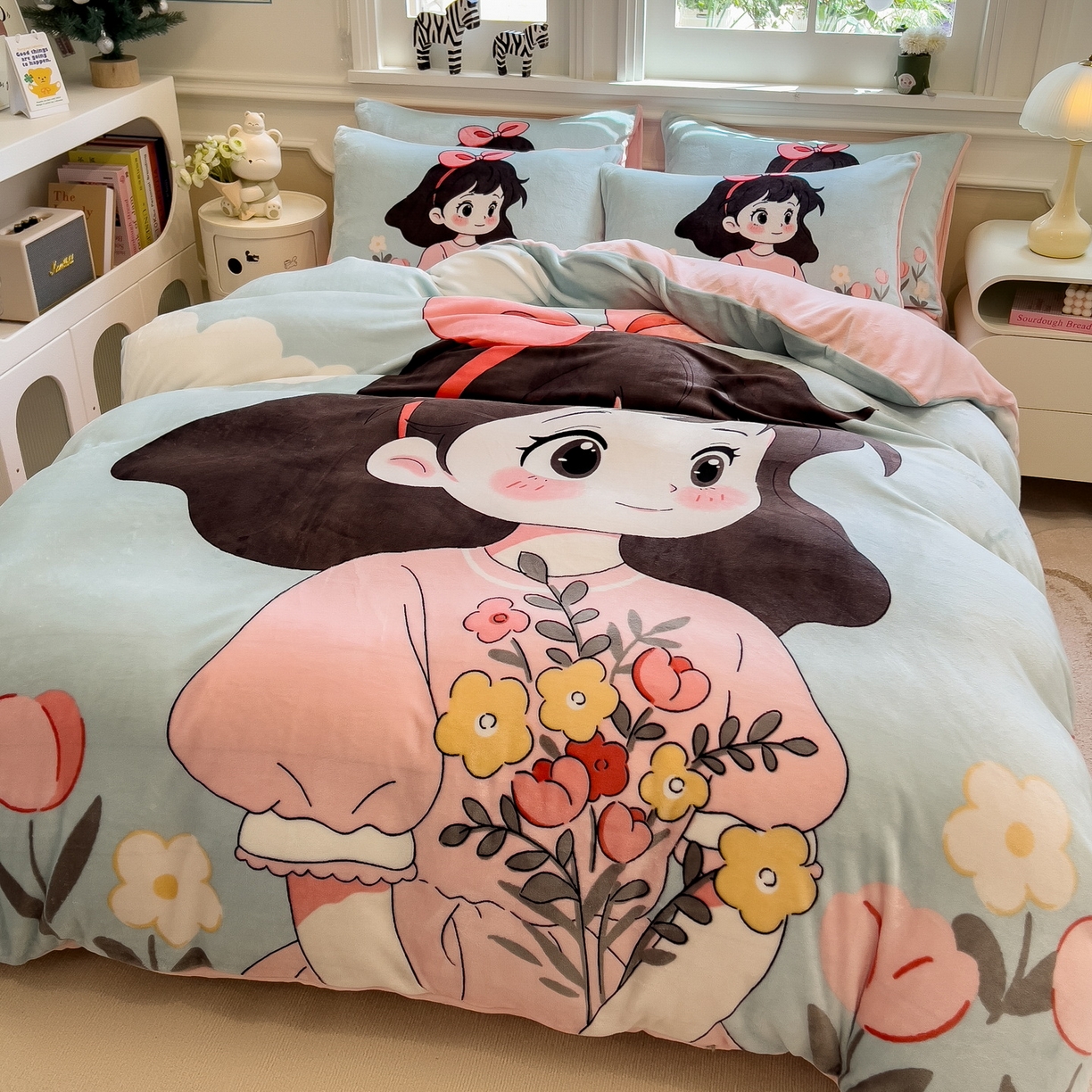 丝羽坊 2025新款A类大版牛奶绒印花四件套 爱丽丝