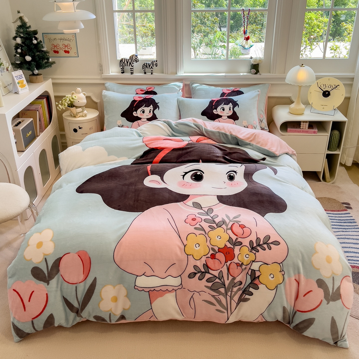 91家纺网 家纺一手货源 找家纺 丝羽坊 2025新款A类大版牛奶绒印花四件套 爱丽丝