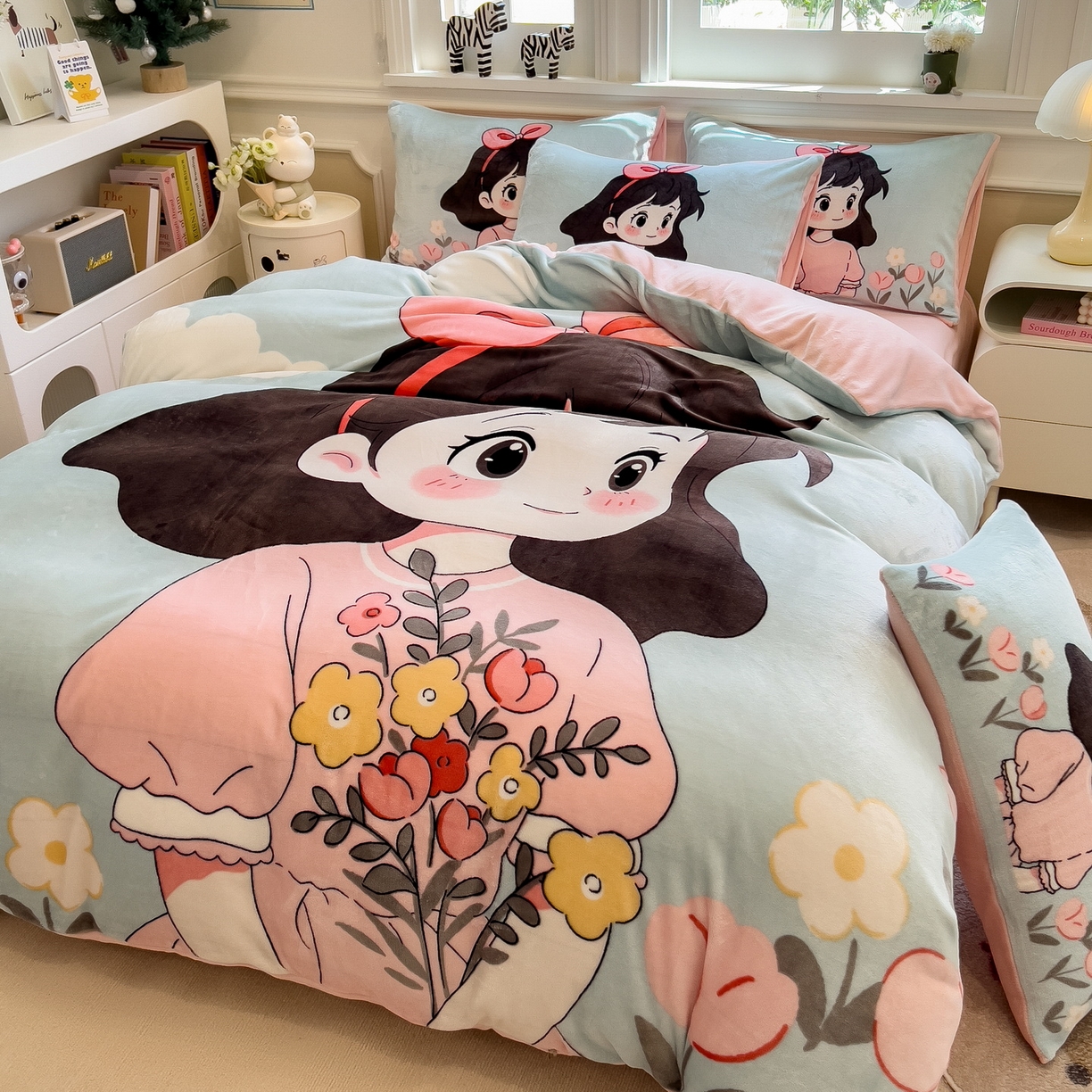 91家纺网 家纺一手货源 找家纺 丝羽坊 2025新款A类大版牛奶绒印花四件套 爱丽丝