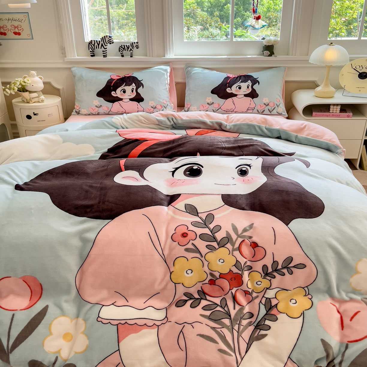 91家纺网 家纺一手货源 找家纺 丝羽坊 2025新款A类大版牛奶绒印花四件套 爱丽丝