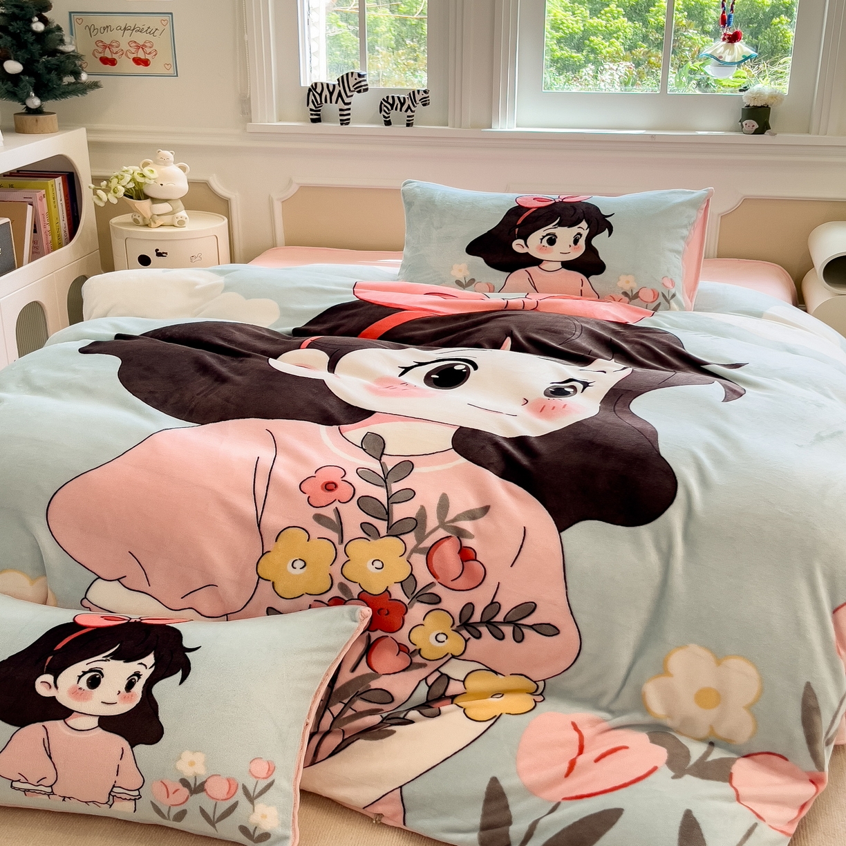 91家纺网 家纺一手货源 找家纺 丝羽坊 2025新款A类大版牛奶绒印花四件套 爱丽丝