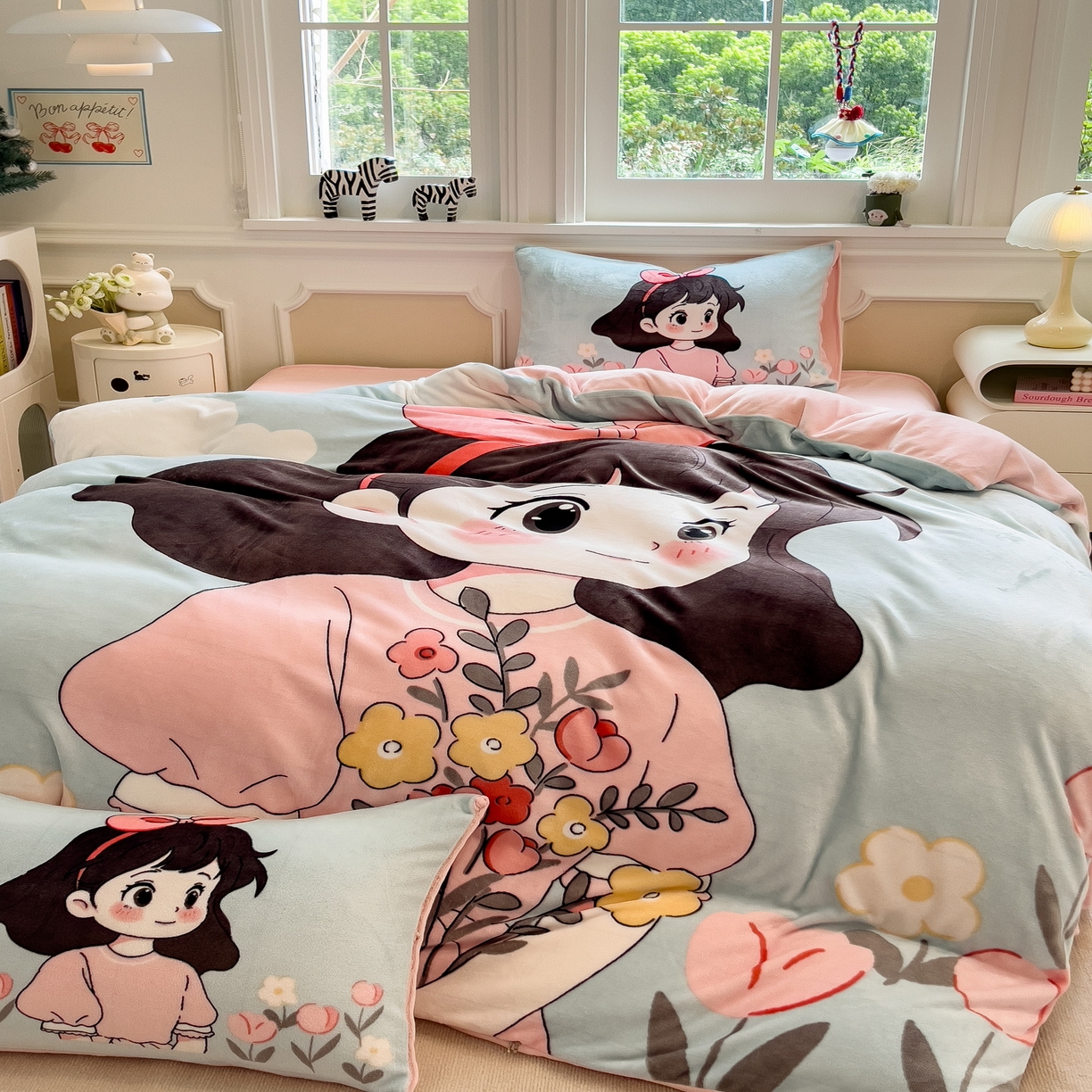 91家纺网 家纺一手货源 找家纺 丝羽坊 2025新款A类大版牛奶绒印花四件套 爱丽丝