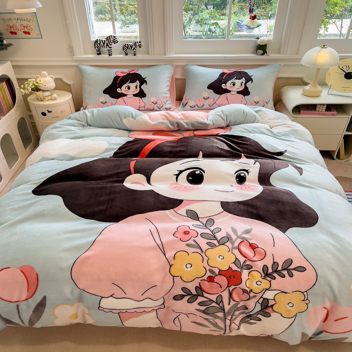 91家纺网 家纺一手货源 找家纺 丝羽坊 2025新款A类大版牛奶绒印花四件套 爱丽丝