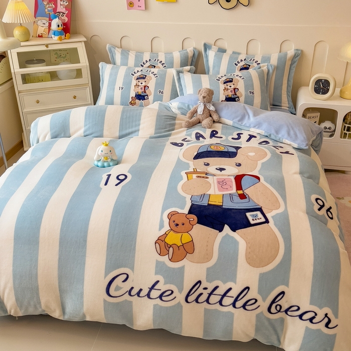 丝羽坊 2025新款A类大版牛奶绒印花四件套 布偶熊