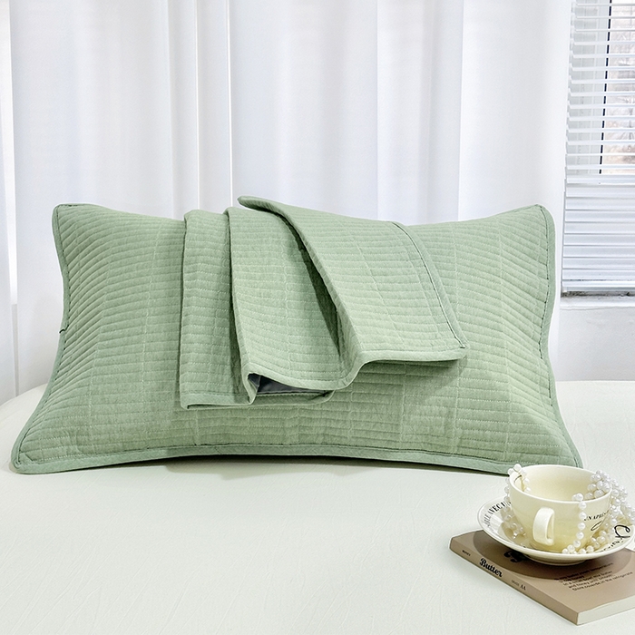 91家纺网 家纺一手货源 找家纺 拾小柒 2025新款纯色全棉色织水洗棉防水防头油枕套 浅绿色