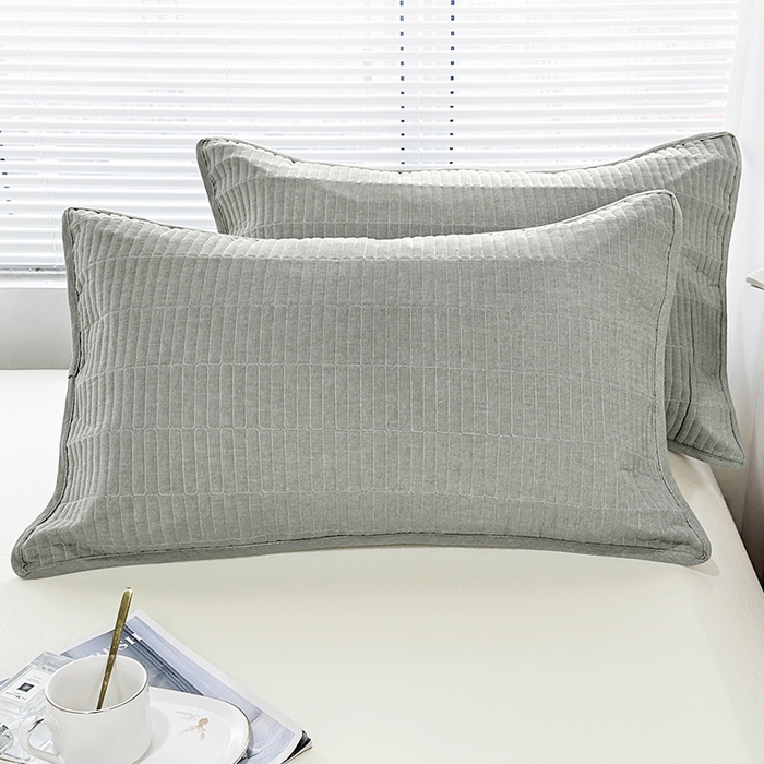 91家纺网 家纺一手货源 找家纺 拾小柒 2025新款纯色全棉色织水洗棉防水防头油枕套 青灰色