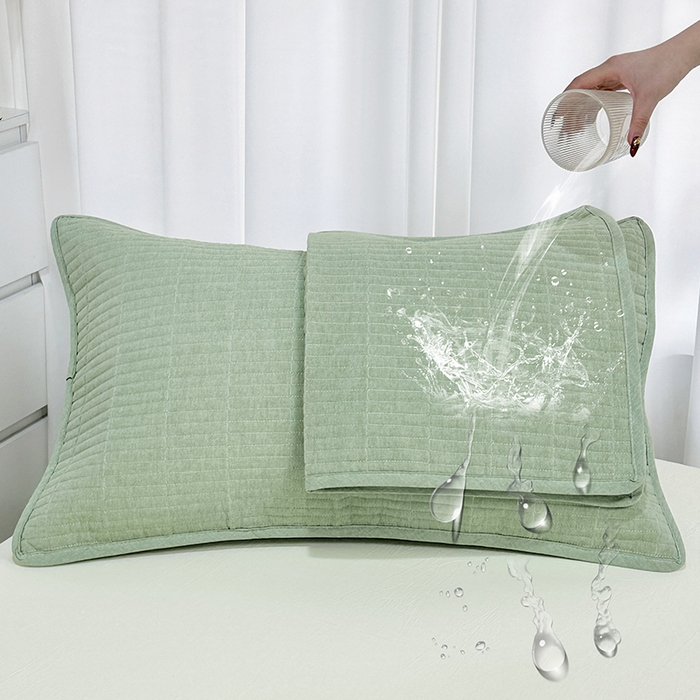 91家纺网 家纺一手货源 找家纺 拾小柒 2025新款纯色全棉色织水洗棉防水防头油枕套 浅绿色