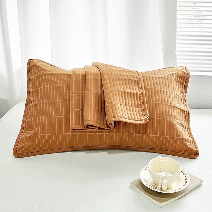 91家纺网 家纺一手货源 找家纺 拾小柒 2025新款纯色全棉色织水洗棉防水防头油枕套 焦糖色