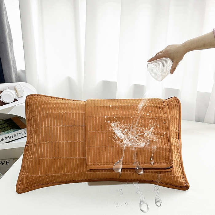 91家纺网 家纺一手货源 找家纺 拾小柒 2025新款纯色全棉色织水洗棉防水防头油枕套 焦糖色