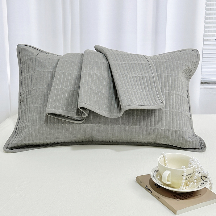 91家纺网 家纺一手货源 找家纺 拾小柒 2025新款纯色全棉色织水洗棉防水防头油枕套 青灰色