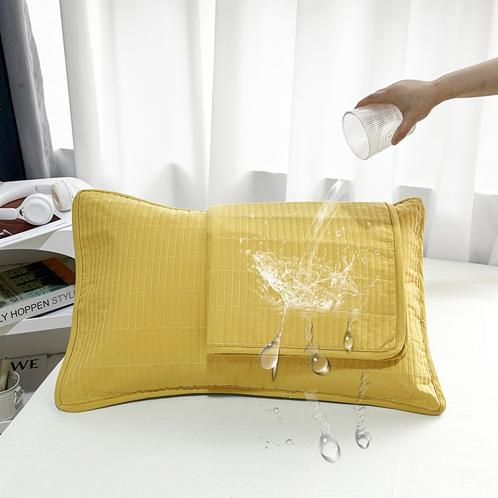 91家纺网 家纺一手货源 找家纺 拾小柒 2025新款纯色全棉色织水洗棉防水防头油枕套 姜黄色