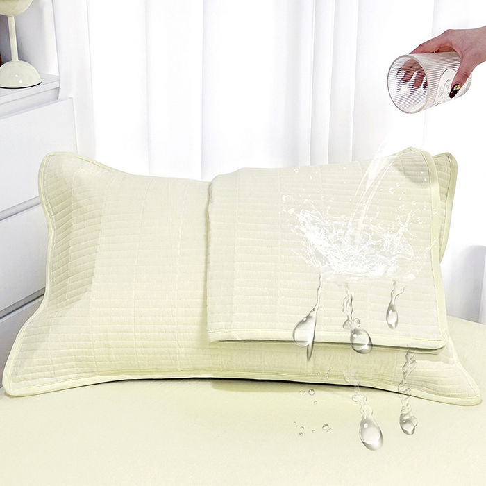 91家纺网 家纺一手货源 找家纺 拾小柒 2025新款纯色全棉色织水洗棉防水防头油枕套 鹅黄色