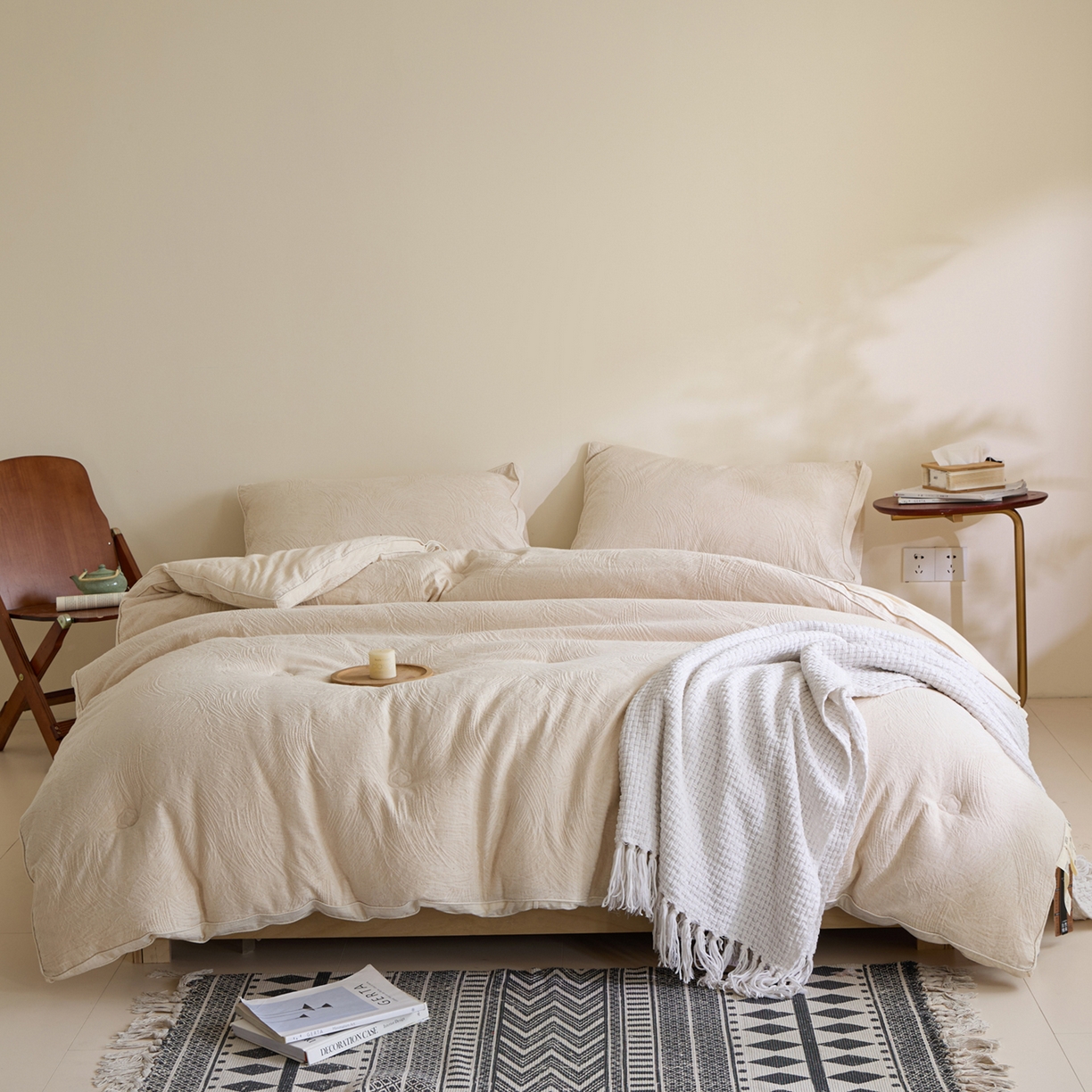 91家纺网 家纺一手货源 找家纺 一加一 2025新款棉麻大提花抗菌被子被芯 浮光织影