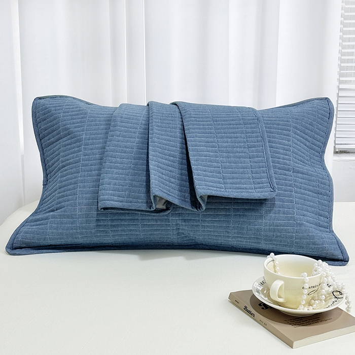 91家纺网 家纺一手货源 找家纺 拾小柒 2025新款纯色全棉色织水洗棉防水防头油枕套 牛仔蓝