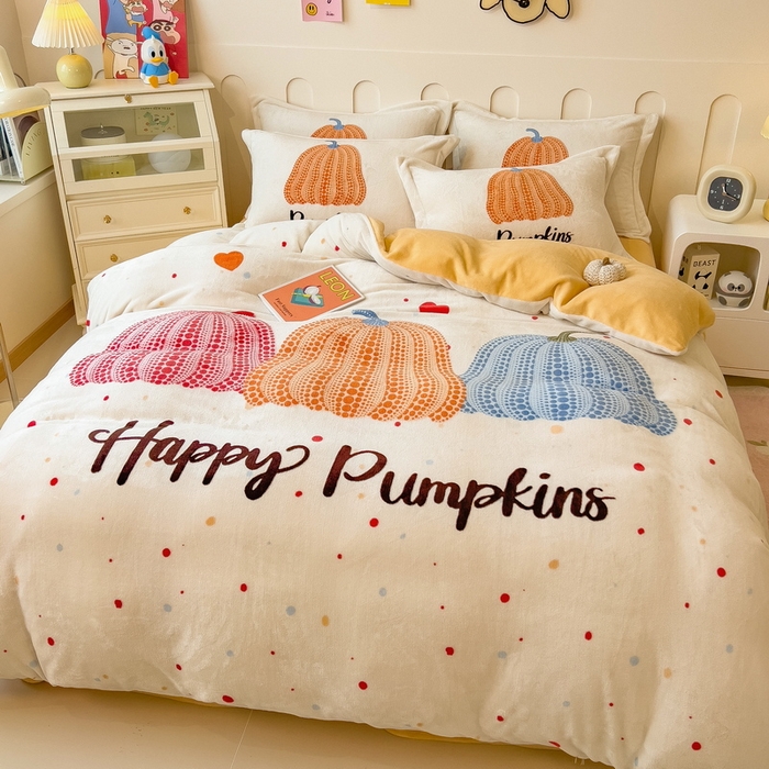 丝羽坊 2025新款A类大版牛奶绒印花四件套 南瓜派