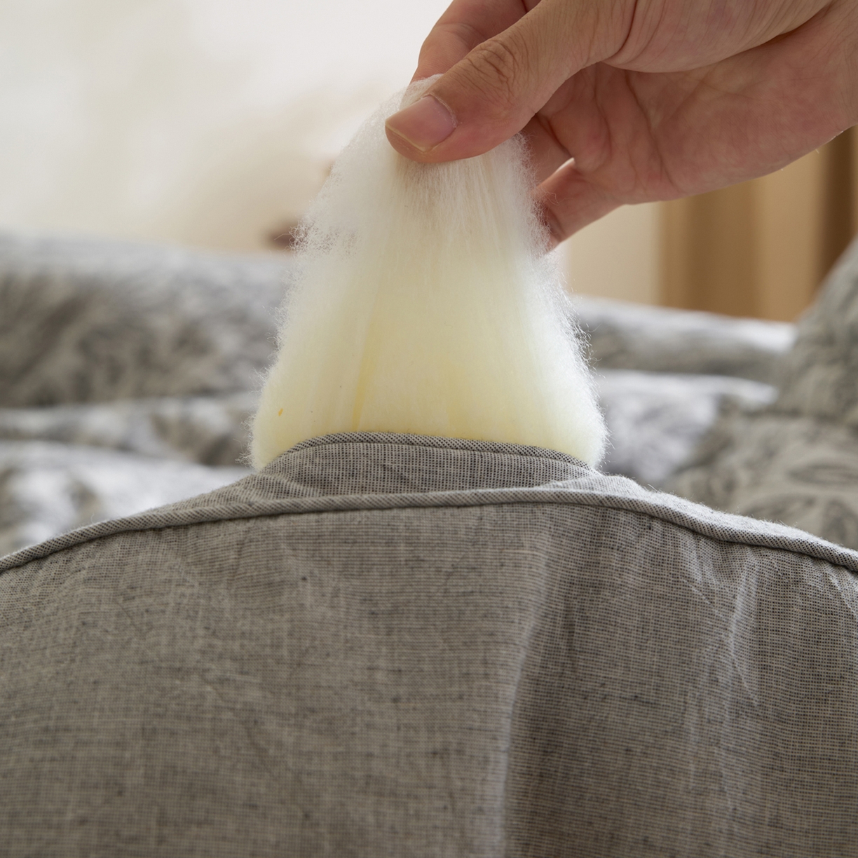 91家纺网 家纺一手货源 找家纺 一加一 2025新款棉麻大提花抗菌被子被芯 繁花-石青