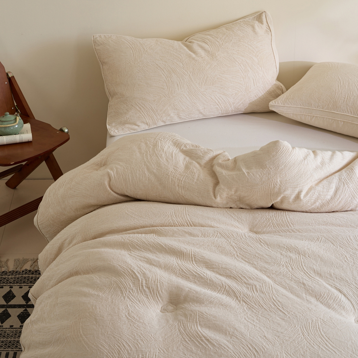 91家纺网 家纺一手货源 找家纺 一加一 2025新款棉麻大提花抗菌被子被芯 浮光织影