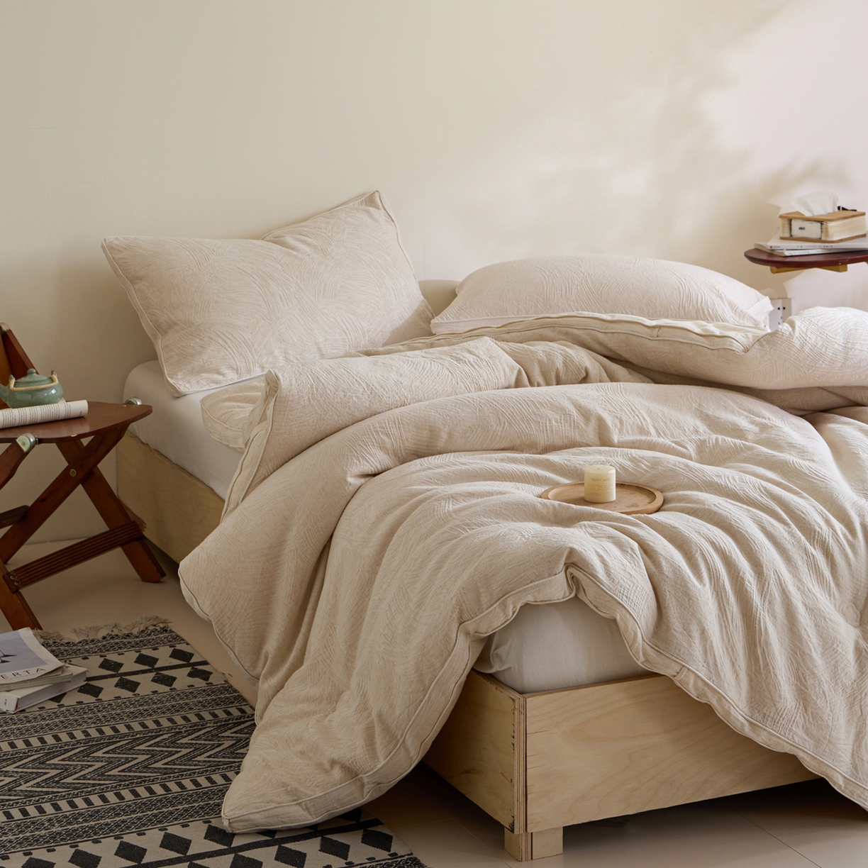 91家纺网 家纺一手货源 找家纺 一加一 2025新款棉麻大提花抗菌被子被芯 浮光织影