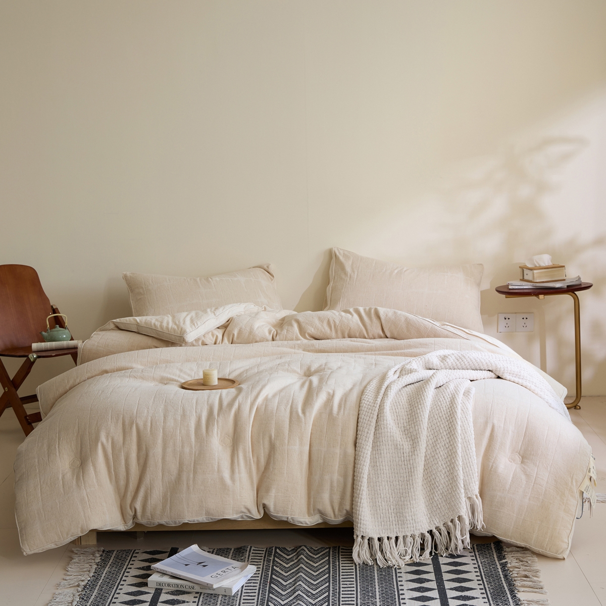 91家纺网 家纺一手货源 找家纺 一加一 2025新款棉麻大提花抗菌被子被芯 无限之光