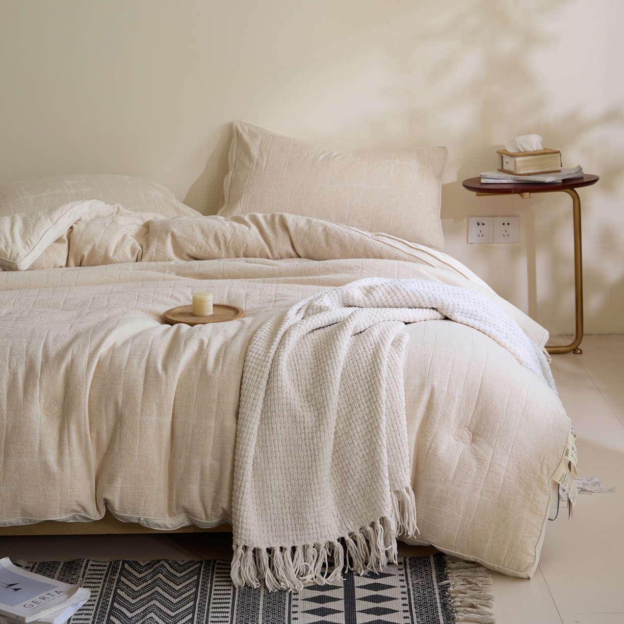 91家纺网 家纺一手货源 找家纺 一加一 2025新款棉麻大提花抗菌被子被芯 无限之光