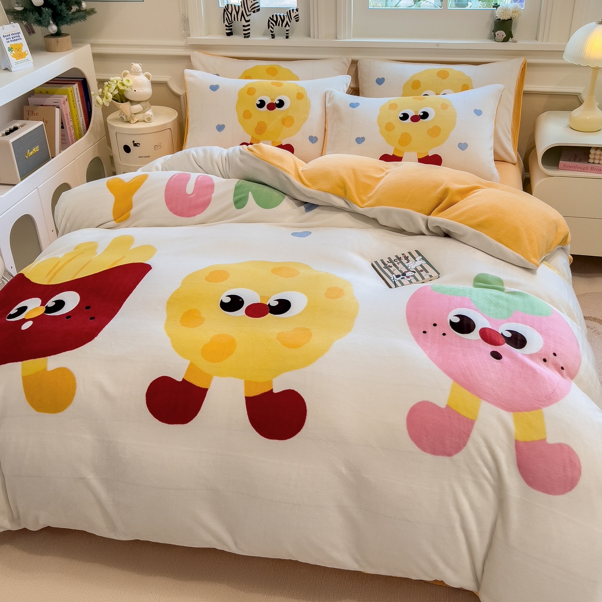 丝羽坊 2025新款A类大版牛奶绒印花四件套 甜甜圈