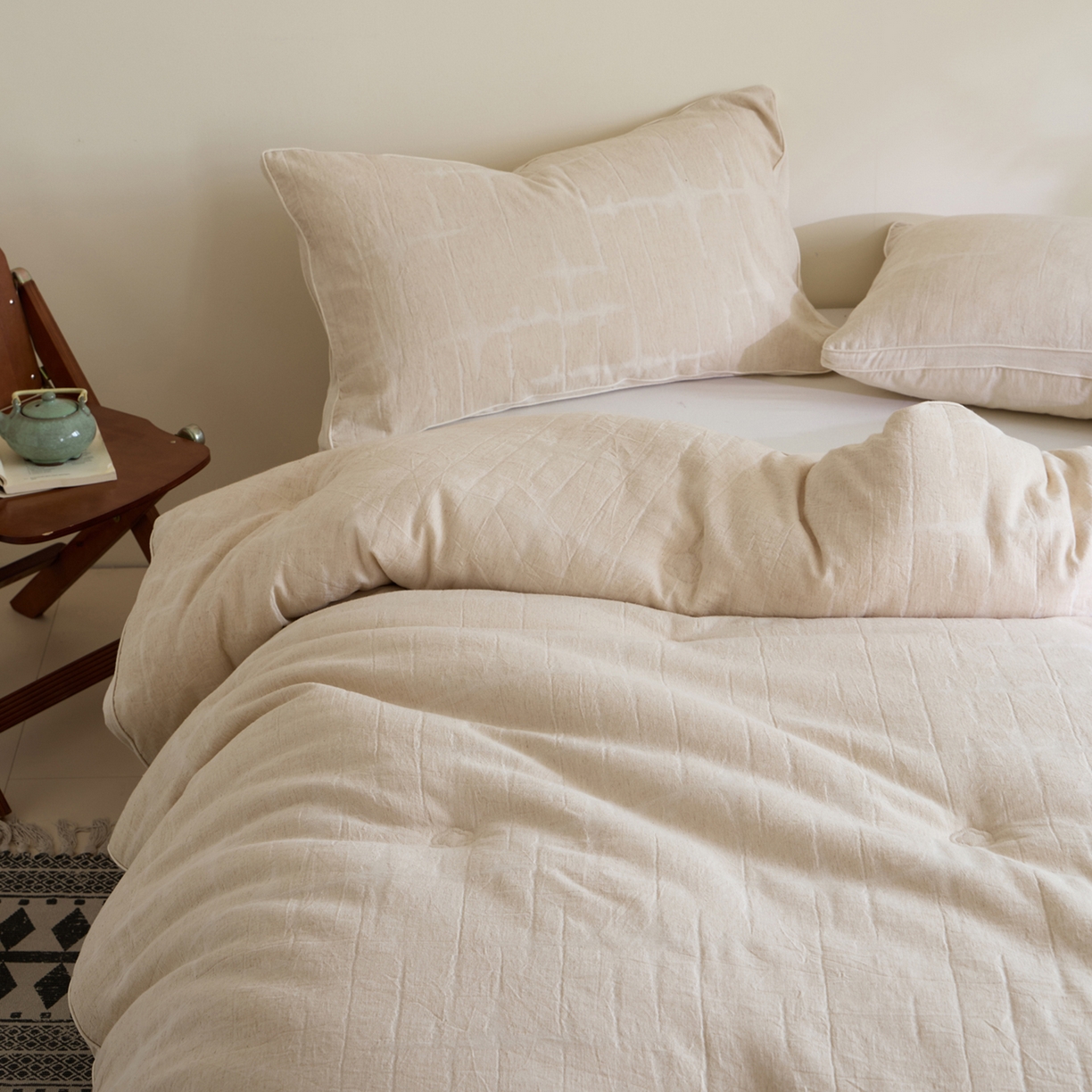 91家纺网 家纺一手货源 找家纺 一加一 2025新款棉麻大提花抗菌被子被芯 无限之光