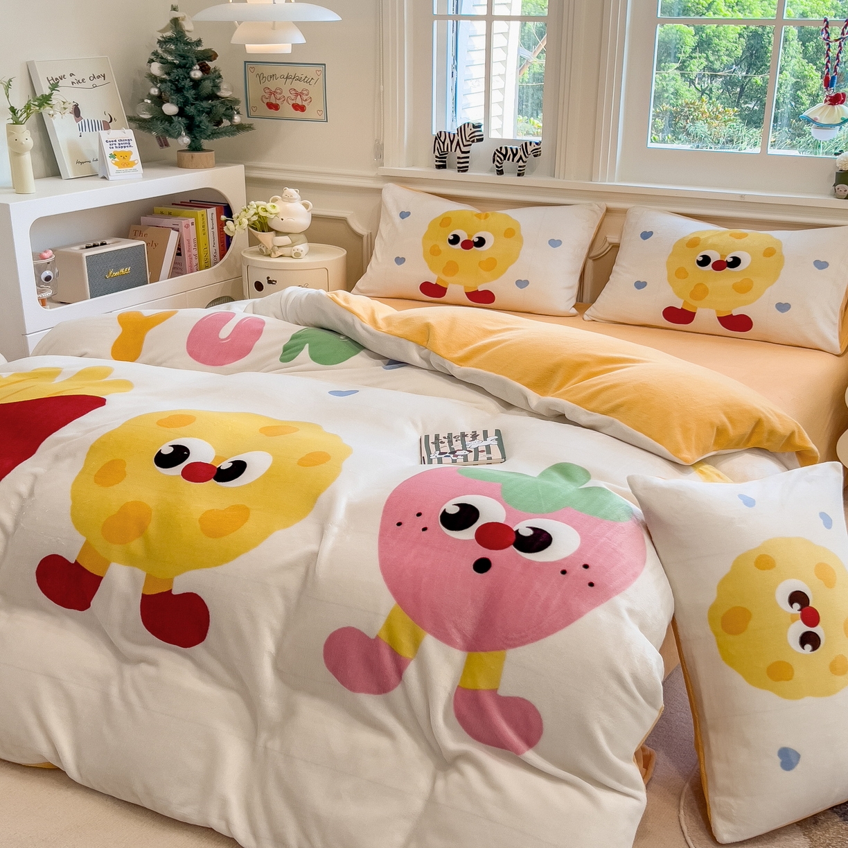 91家纺网 家纺一手货源 找家纺 丝羽坊 2025新款A类大版牛奶绒印花四件套 甜甜圈