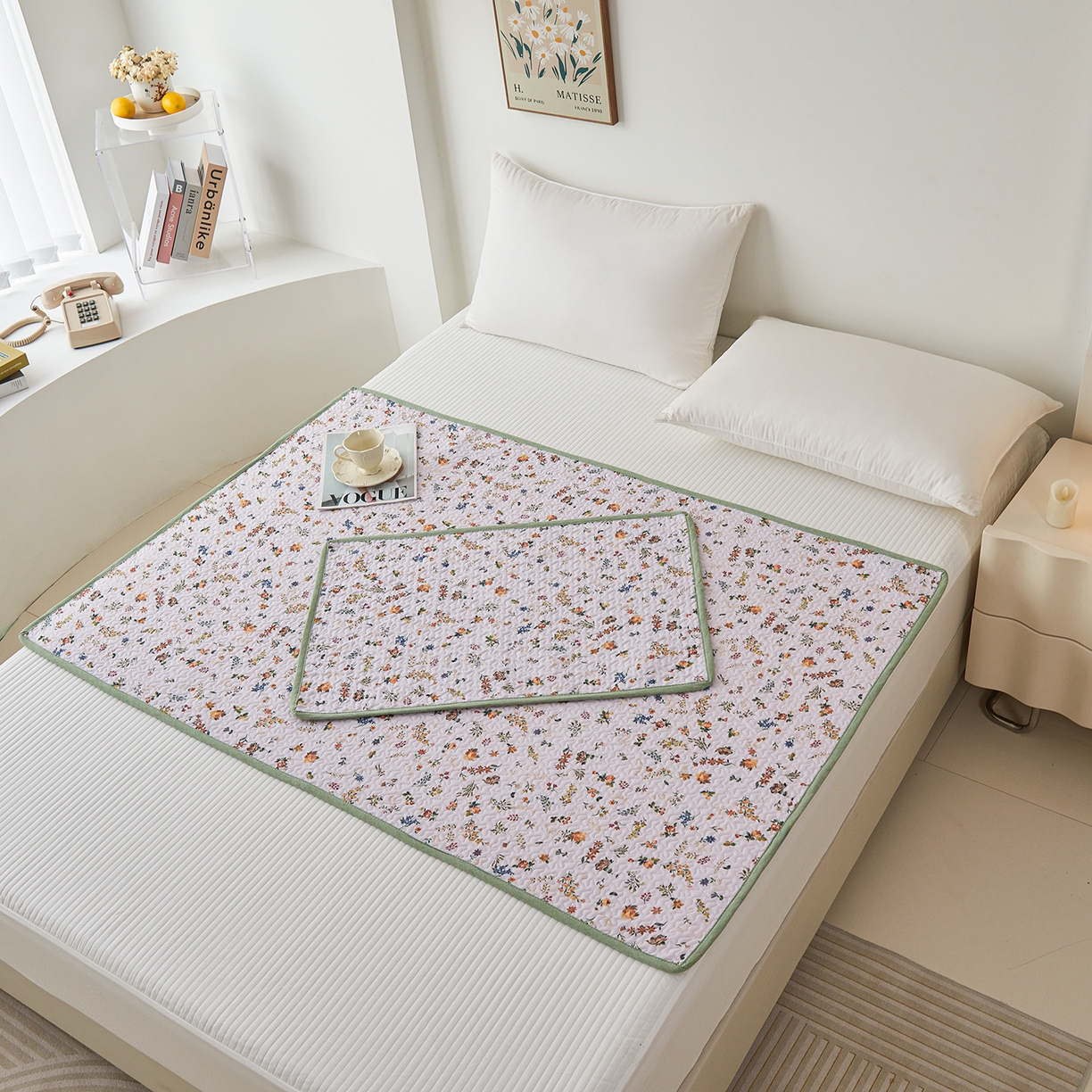 91家纺网 家纺一手货源 找家纺 拾小柒 2025年新款全棉双层纱防水隔脏姨妈垫护理垫隔尿垫 春色满园（透气款）