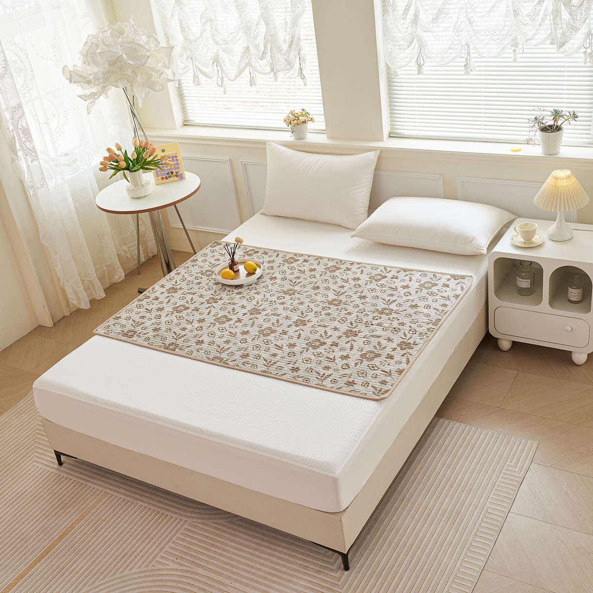 91家纺网 家纺一手货源 找家纺 拾小柒 2025年新款全棉双层纱防水隔脏姨妈垫护理垫隔尿垫 忘忧草咖（防水款）