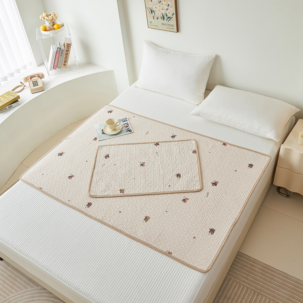 91家纺网 家纺一手货源 找家纺 拾小柒 2025年新款全棉双层纱防水隔脏姨妈垫护理垫隔尿垫 格子狗米（透气款）