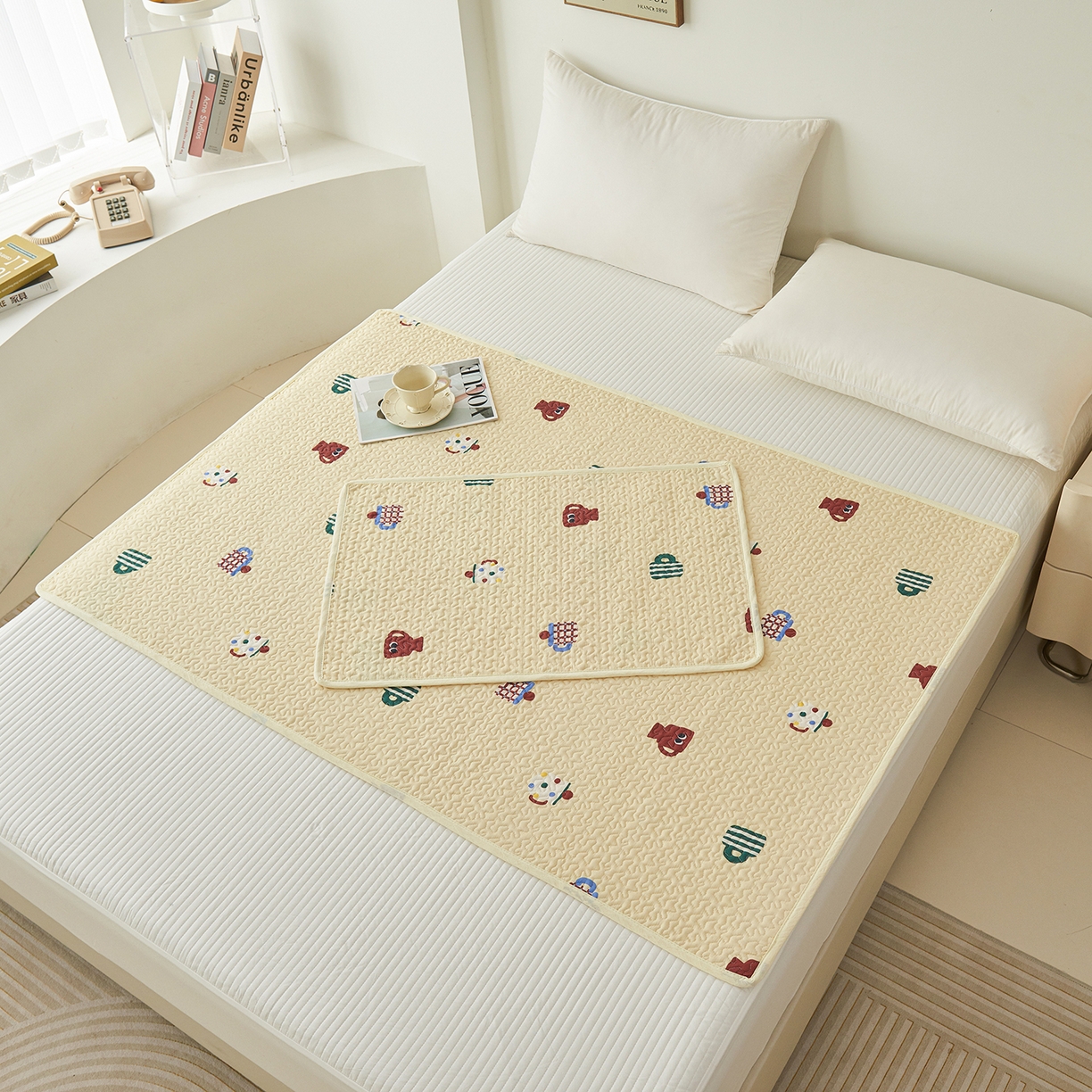 91家纺网 家纺一手货源 找家纺 拾小柒 2025年新款全棉双层纱防水隔脏姨妈垫护理垫隔尿垫 彩色杯黄（透气款）