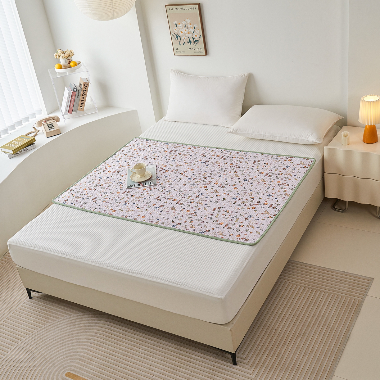 91家纺网 家纺一手货源 找家纺 拾小柒 2025年新款全棉双层纱防水隔脏姨妈垫护理垫隔尿垫 春色满园（透气款）