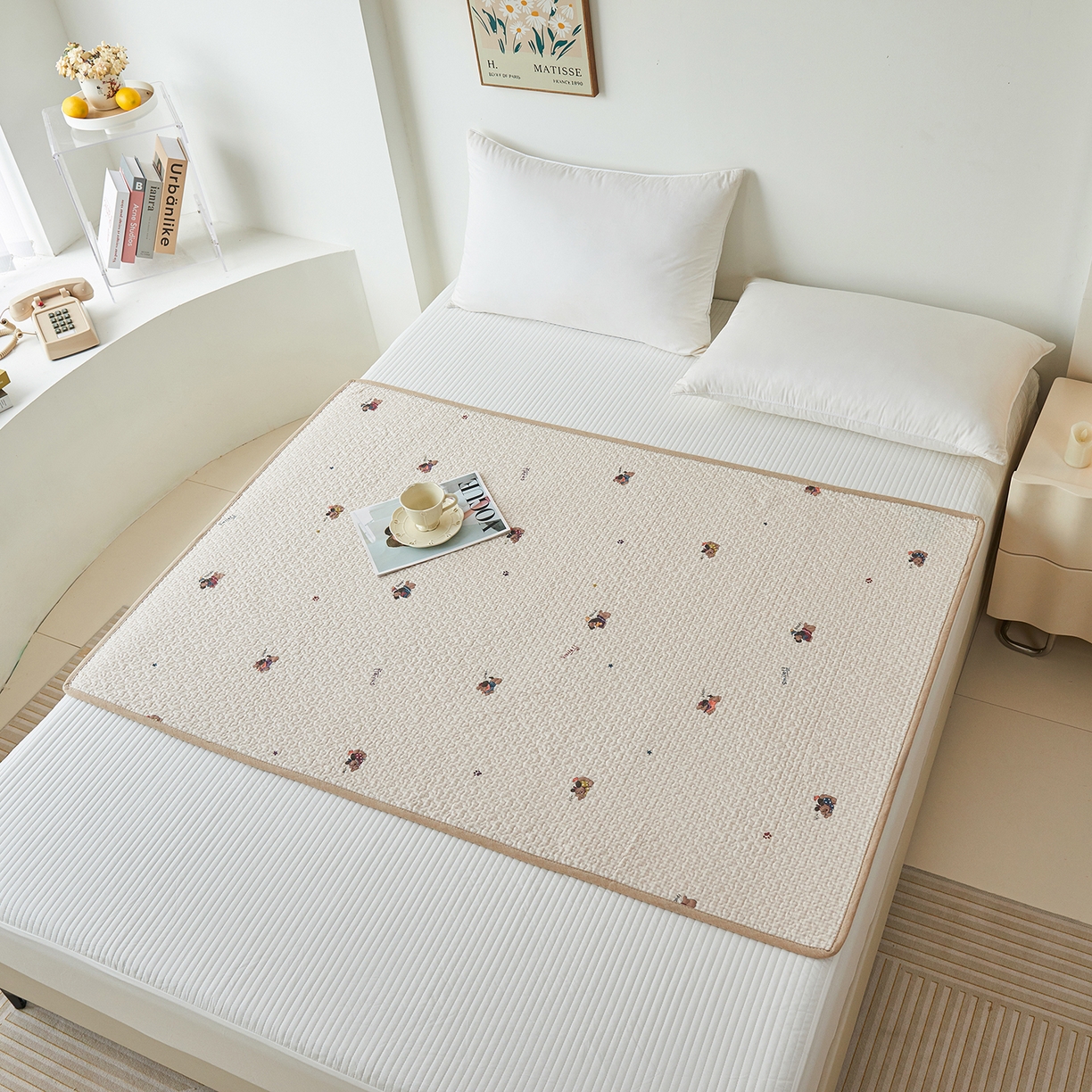 91家纺网 家纺一手货源 找家纺 拾小柒 2025年新款全棉双层纱防水隔脏姨妈垫护理垫隔尿垫 格子狗米（透气款）