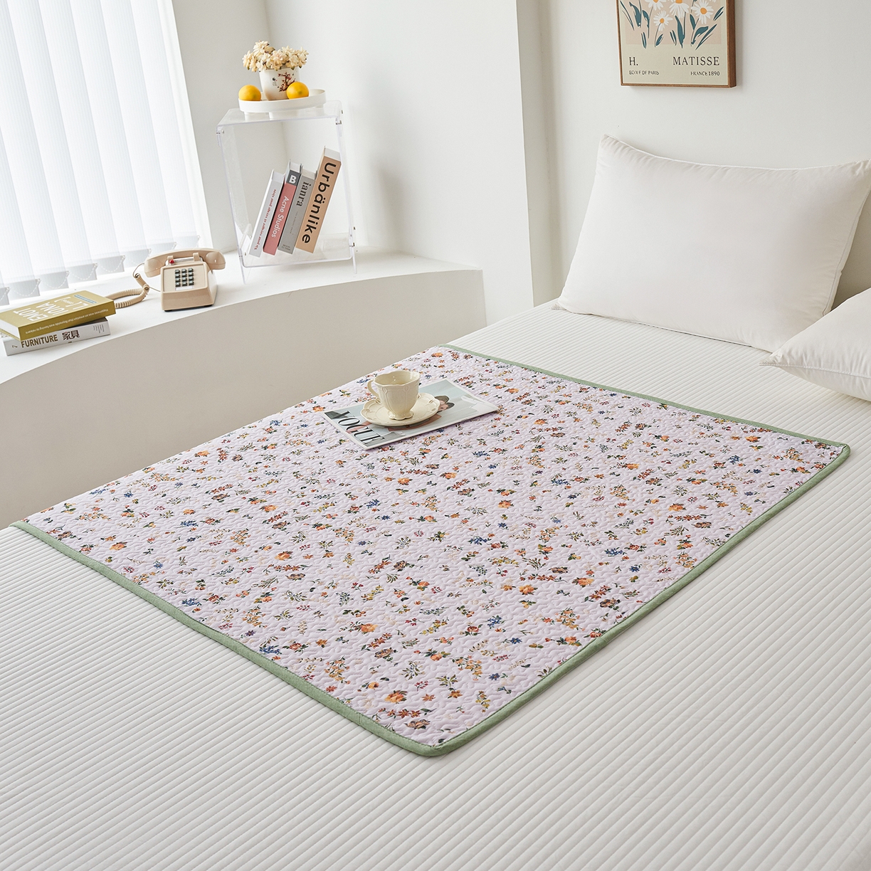 91家纺网 家纺一手货源 找家纺 拾小柒 2025年新款全棉双层纱防水隔脏姨妈垫护理垫隔尿垫 春色满园（透气款）