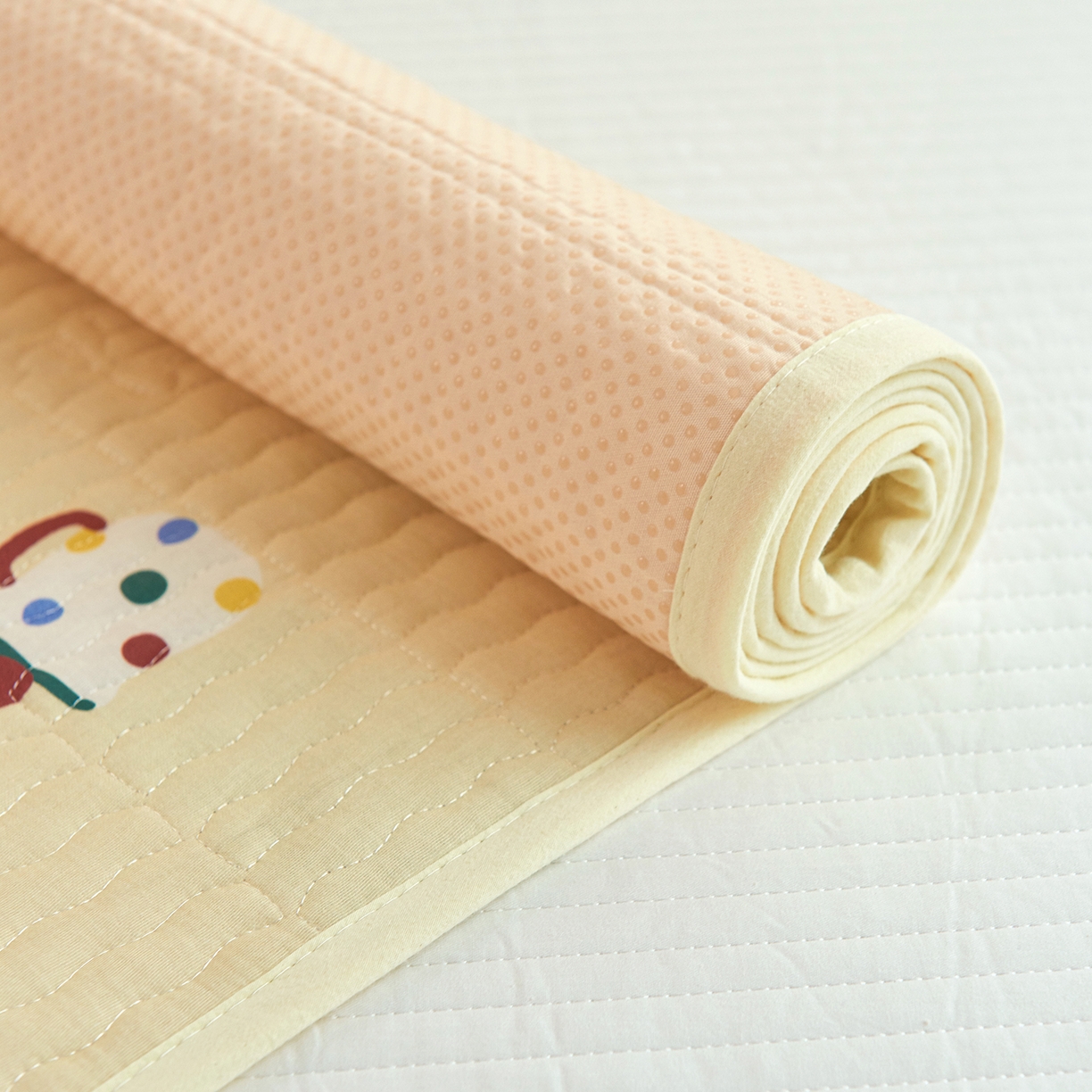 91家纺网 家纺一手货源 找家纺 拾小柒 2025年新款全棉双层纱防水隔脏姨妈垫护理垫隔尿垫 彩色杯黄（防水款）