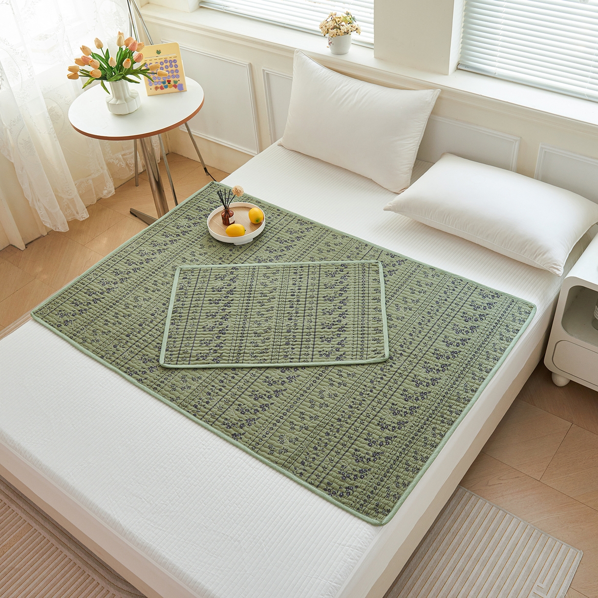 91家纺网 家纺一手货源 找家纺 拾小柒 2025年新款全棉双层纱防水隔脏姨妈垫护理垫隔尿垫 爱丽丝花园（防水款）