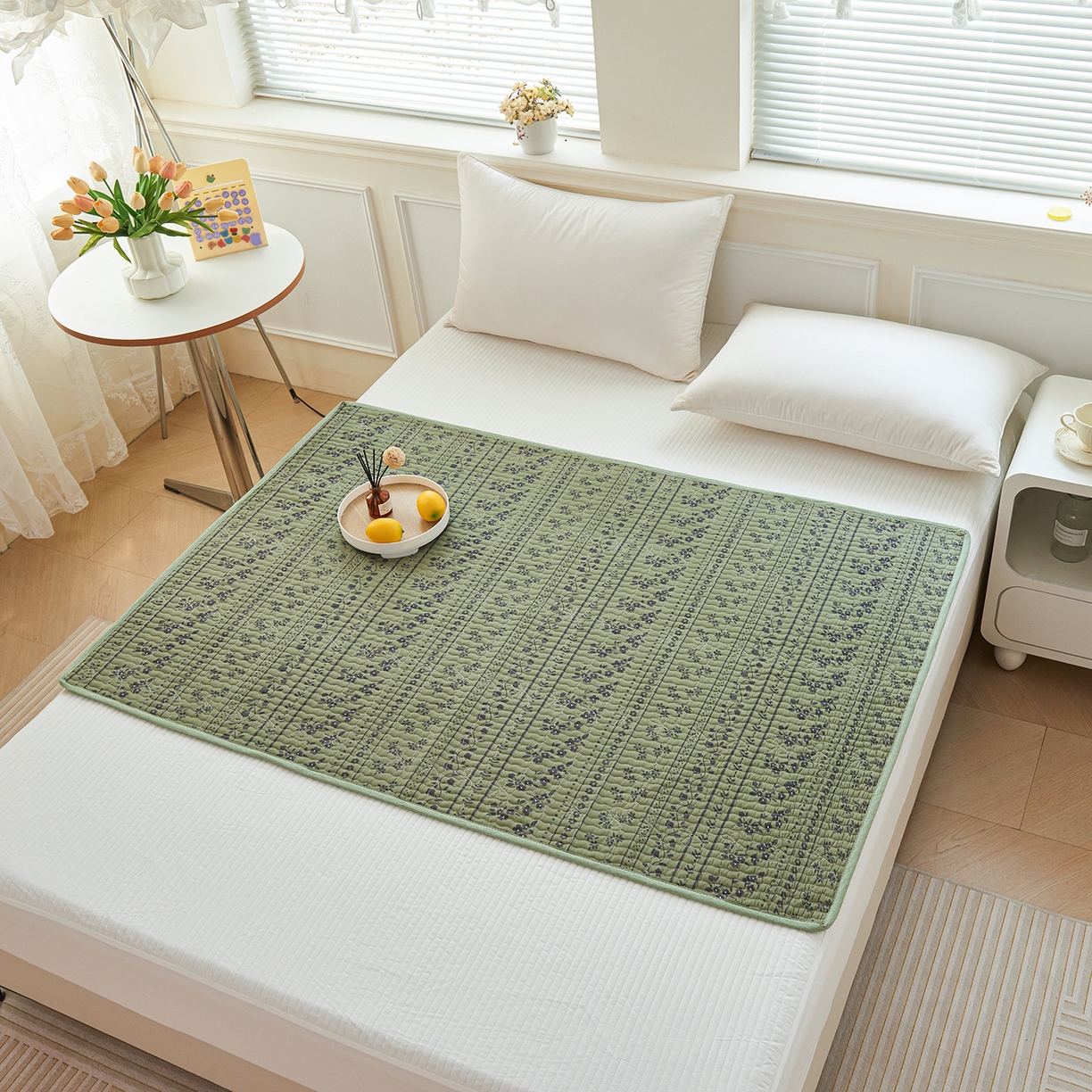 91家纺网 家纺一手货源 找家纺 拾小柒 2025年新款全棉双层纱防水隔脏姨妈垫护理垫隔尿垫 爱丽丝花园（防水款）